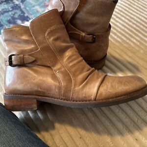 Vince Brown Leather Ankle Boots with Side Strap Buckle